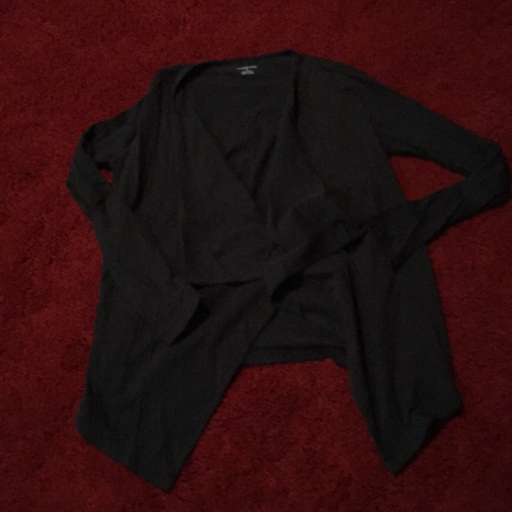 Black cotton open front cardigan